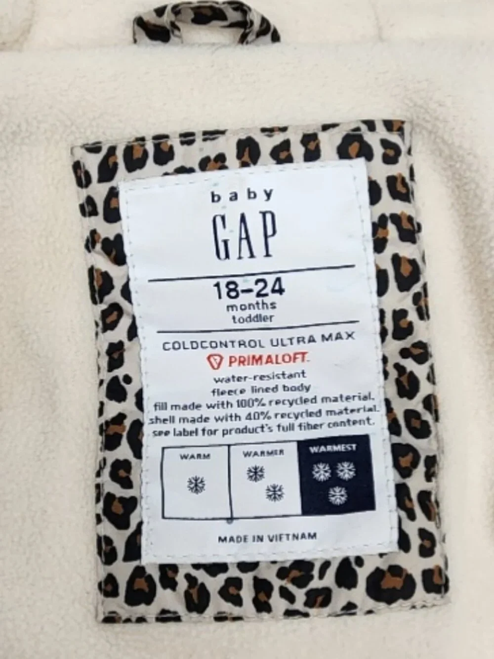 Baby GAP Coldcontrol Ultra Max Leopard Print Coat - Size 18-24 months Toddler